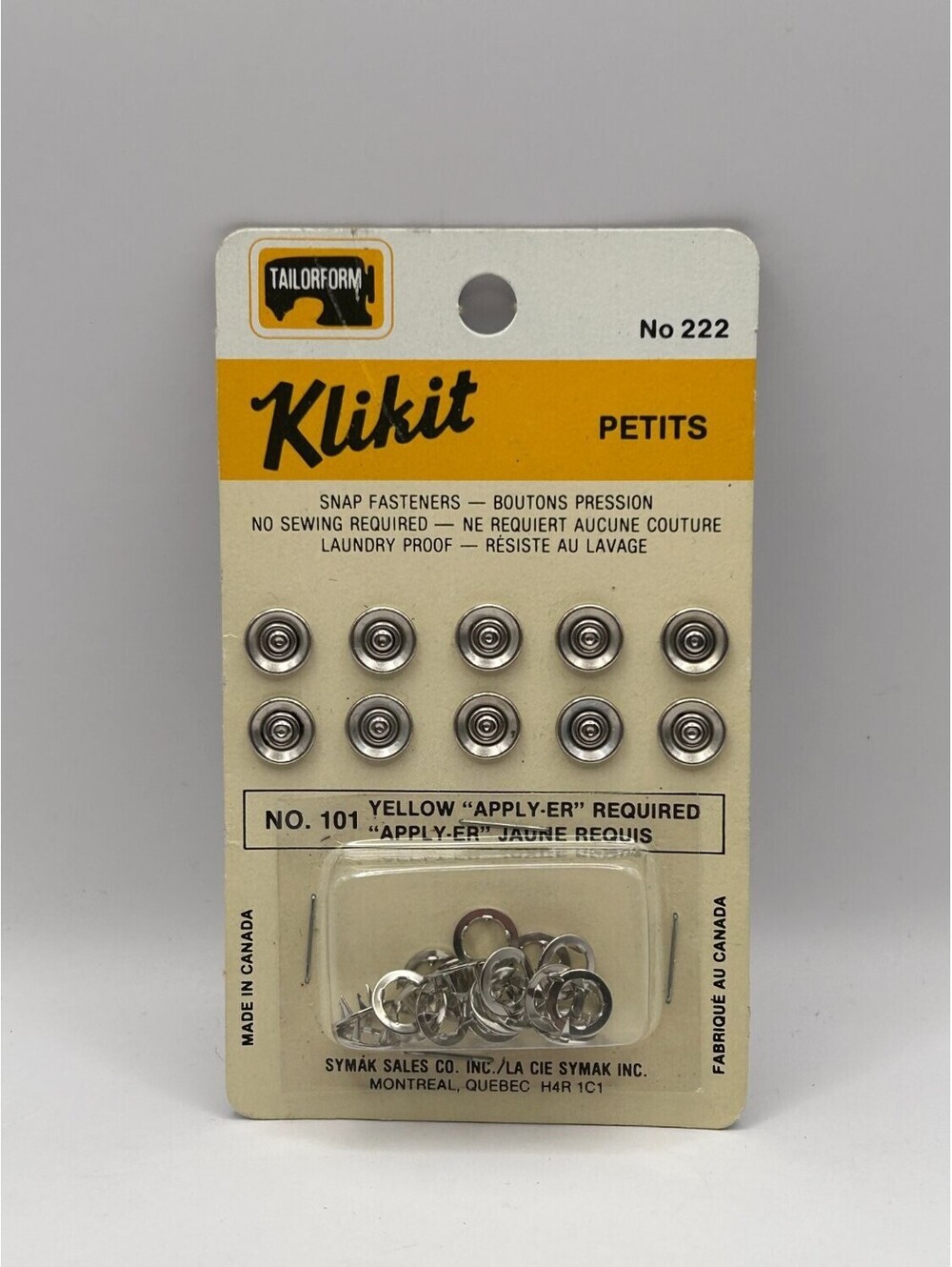 Tailorform Klikit No 222 Snap Fasteners Metal vintage